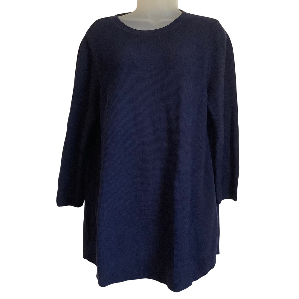 Talbots Woman Navy Blue Crew Neck 3/4 Sleeve Knit Tunic 1X Sweater 1X